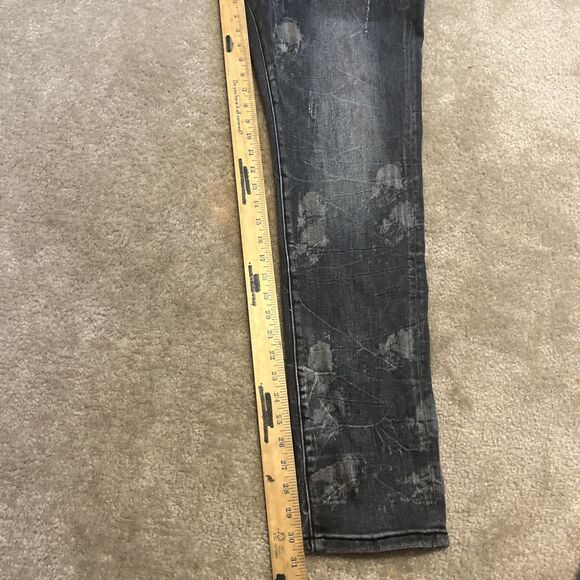 VALABASAS Jeans Men's Button Fly Stretch Skinny Distressed Black Size 38x30 - Picture 11 of 16